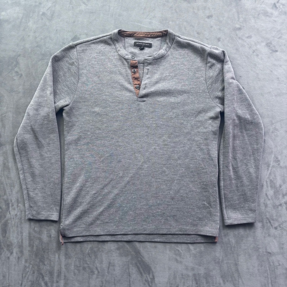 Banana Republic Mens Henley Shirt Gray Long Sleeve Contrast Trim Size M